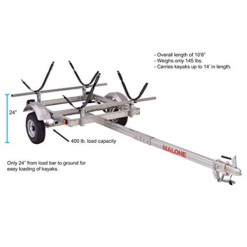 Malone EcoLight 2-Boat J-Rack Kayak Trailer Package Silver