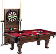 BARRINGTON 90 Inch Ball and Claw Leg Billiard Pool Table with Bonus Cue Rack and Dartboard Set Red