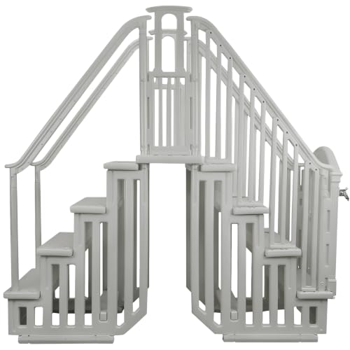 Aqua Select Anti-Slip Pool Steps Entrance System with Gate | Cloud Grey | for Above Ground Swimming Pools | Safety Stairs Capacity Up to 400 lbs