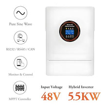 GEHPYYDS Solar & Wind Power Inverters,All-in-One Solar Inverter Charger,48V to 110V/220V Off-Grid Hybrid Inverter Built-in 120A MPPT Solar Charge Controller,for Home Appliances 110V