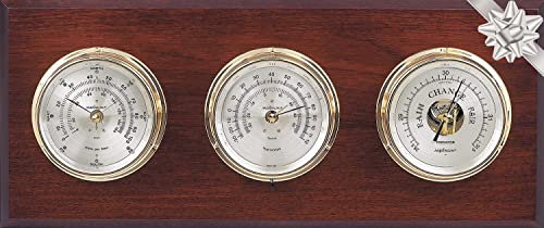Maximum Montauk Three-Instrument Weather Station - Mahogany, Brass Case, Silver Dial