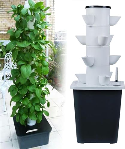 CZHIXG Hydroponic Tower, Garden Hydroponic Cultivation System, Aironic Cultivation Kit for Herbs, Fruits and Vegetables with Moisturizing Pump, Adapter, Network Packages, Timad
