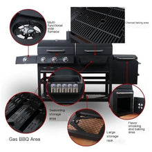 American Dual Fuel BBQ Grill, Charcoal & Gas Combo Grill for Outdoor Backyard Cooking