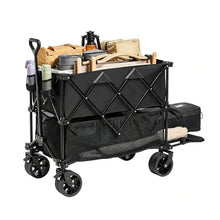 Foldable Double Decker Wagon, 400l Collapsible Wagon Cart with All-Terrain Wheels, Heavy Duty Folding Wagons Cart 350 Lbs Weight Capacity for Camping,Shopping,Garden,52" Extra Long Extender