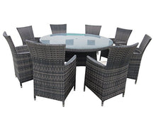 SMU 9 Piece Wicker Patio Round Dining Set Taupe