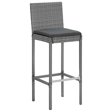 VGLQNRPT 9 Piece Patio Bar Set, Outdoor Garden Pub Furniture with 8 Cushioned Stools and Glass Top Bar Table, Gray Poly Rattan