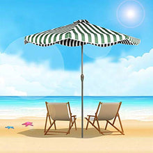 3WWWQMAA8 Striped Umbrella, 9ft Patio Umbrella for Outdoor Deck Pool Durable Green Parasol, Market Table Canopy with Waterproof Sun Shade Fabric