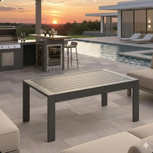 Seeheool Outdoor Coffee Table with Metal Frame for Patio Backyard Garden Pool Porch Lawn 43" x 24" x 16" Gray