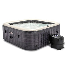 Intex PureSpa Plus 6 Person Inflatable 94" Square Outdoor Hot Tub Spa with 170 Bubble AirJets, Insulated Cover & LED Color Changing Lights Square Greystone