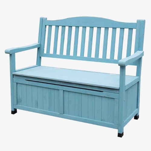 Meihkkud Outdoor Wooden Storage,Large Wooden Deck Box with Seat,2-Person Wooden Patio Bench, for Entryway, Backyard, Garden(124 * 62 * 88.2cm/48.8 * 24.4 * 31.7in,Blue)