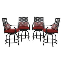 PHI VILLA Patio Outdoor Swivel Bar Stools Set of 4 with Cushion and Armrest Red