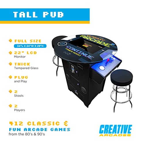 Creative Outdoor Distributor Commercial Grade Arcade Machine 2 Player 412 Games 22" LCD Round Glass Top No Trackball