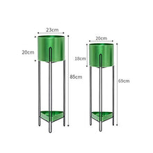 KAJIAO Outdoor Metal Flower Stand with Planter Pot Indoor Balcony Decor Display Shelf Iron Art Herb Bonsai Rack for Living Room Garden Office Floor-Stand - Set of 2(Green)