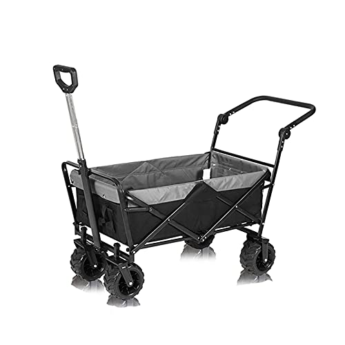 Folding Camping Wagon Collapsible Beach Garden Trolley Cart Heavy Duty Utility Garden Yard Folding Cart with Side Pocket Cup Holders Carry Bag ()