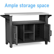 ZHAYAO Resin Outdoor Grill Cart, Weatherproof Outdoor Kitchen Island with Stainless Steel Top & Storage Cabinet, Black BBQ Food Prep Table
