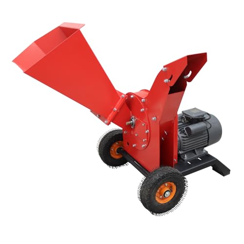 EQCOTWEA Hand Pushed Wood Crusher,220V Wood Chipper Shredder Mulcher with Wheels for Tree Branches Corn Straw & Yard Waste,7"x5" Feed Hopper & Adjustable Discharge Port 3KW