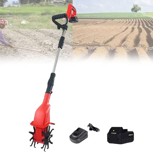 Ostreemaner Electric Tillers,Garden Power Rotavator/Cultivator,97-127cm Handle Adjustment Garden Power Cultivator with 4000mah Rechargeable Battery and Charger,4000mA×1