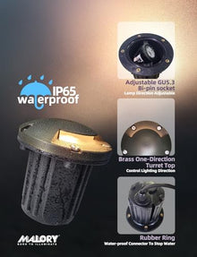MALORY Brass Top Cover Landscape Well Lights 12V Low Voltage Outdoor In Ground Lights One-Direction Turret 10-Pack with Bulb
