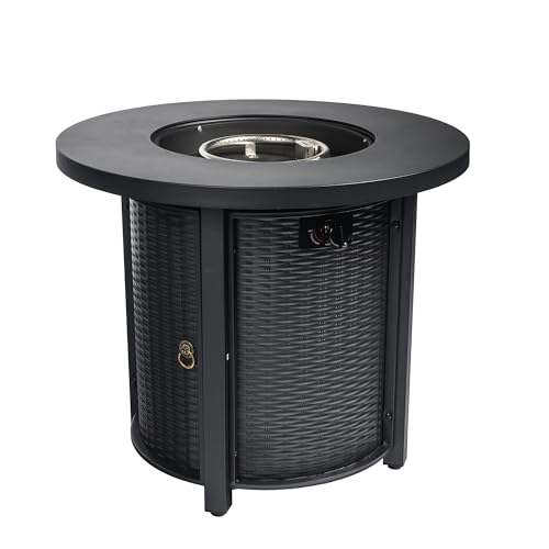 30 Inch Propane Fire Pit Table Round Outdoor Patio Heater with Lid, 50000 BTU Steel Gas Fireplace, Hidden 20lb Tank Storage, Stainless Burner, Lava Rocks, Electronic Ignition, Adjustable Flame