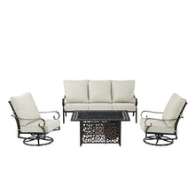 Oakland Living Black Aluminum Patio Fire Table Set with Deep Seating Sofa, Two Club Chairs and Wind Blocker