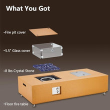 56 Inch Propane Fire Pit Table - Ice and Fire 2-in-1 Firepit Table for Outside Patio with Glass Cover and Rain Cover,8 LBS Grade Heat-Resistant Crystal Glass,for Outdoor,Garden,Yellow Skin Color