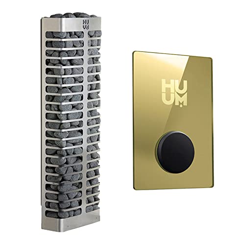 HUUM Steel Mini 3.5 kW Sauna Heater with UKU WiFi Control (Gold), 132 pounds of Rounded Olivine Stones Included (for saunas up to 212 cu ft.)