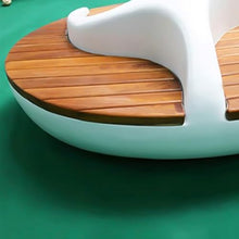 SABALON Patio Furniture Bench Fiberglass Leisure Chair, Outdoor Wood Veneer Rest Chair, Shopping Mall Public Area Waiting Chair, Square Park Stool Outdoor Bench