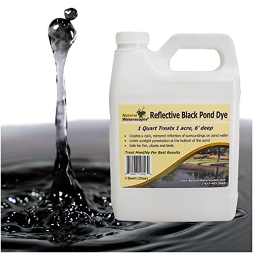 Natural Waterscapes Pond Dye - Reflective Black Super Concentrate - 1 Quart Treats 1 Acre up to 6 Feet Deep, Black Pond Dye Creates a Dark Mirrored Reflection of Surroundings (12)