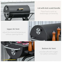 Charcoal Barrel Grill with Wheels, 30 Inch Outdoor BBQ Smoker with Adjustable Air Vents, Side Shelf, and Storage Rack