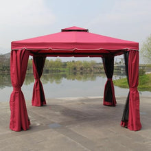 Outdoor Metal Double Roof Canopy, Pop Up Instant Gazebo Tent, Patio Garden Pergola with Zipper, Double-Track Curtain Design, for Garden, Porch, Lawn(Red)
