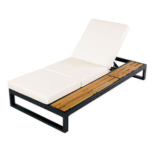 Christopher Knight Home Faye Modern Chaise Lounge Chair Outdoor with 3-Fold 4" Thick Cushion, Adjustable Iron Outdoor Recliner Chair, Pool Lounger with Wooden Side Storage Surface, Teak+Black+Cream