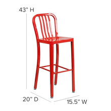 Flash Furniture Gael Commercial Grade 2 Pack 30" High Red Metal Indoor-Outdoor Barstool with Vertical Slat Back