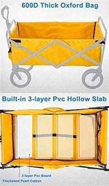 Heavy Duty Folding Wagon Cart, Beach Garden Utility Trolley with Adjustable Handle, Large Capacity, Waterproof, and Rubber Wheels(Grün)