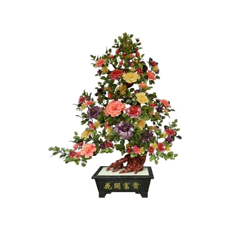 YXIANG56Q Fake Plants Artificial Bonsai Tree - Indoor Plant Decoration, Jade Carving of Peony Flowers for Home Desk Bonsai Tree