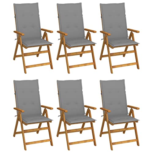 Kaorsrow 6 Piece Solid Acacia Wood Folding Patio Reclining Chairs Gray