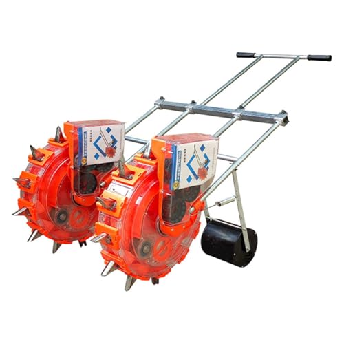 DAJIAYIQI Double-Wheel Push Seeder, Manual Seeder Row Planter Handheld Seed Spreader, Upgraded Durable Brush, Thickened Stainless Steel Duckbill for Corn, Peanut, Cotton, Soy(5 Nozzles)