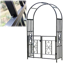 iumLeap Metal Garden Arch with Gate, Weatherproof Heavy Duty Trellis Rose Archway Stand Black Pergola Arbor for Roses & Climbing Plants, Outdoor Arbour HWD 210 X 114 X 52cm