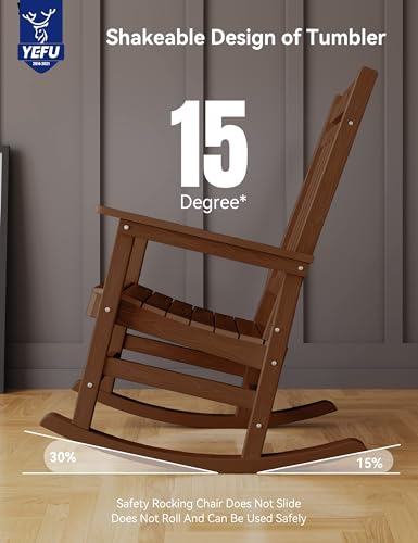 YEFU Outdoor Rocking Chair Set of 4 High Back Poly Teak