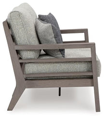 Signature Design by Ashley Hillside Barn Weather Resistant Outdoor Loveseat with Cushion and Pillows Light Brown & Light Gray