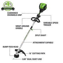 Greenworks 80V 16 in Cordless String Trimmer, 2.0 Ah Battery