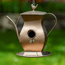 Hanging Metal Teapot Birdhouse/Feeder Decor (Set of All 6 (1 of Each), Copper Color)
