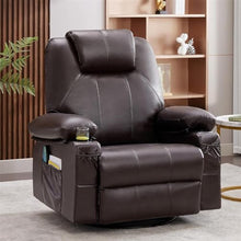 Power Recliner Chair for Elderly with Vibration Massage and Heat, Swivel Rocker Recliner with Side Pocket, Comfortable Ergonomic Lounge Chair for Living Room, Brown