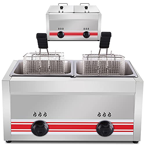 Large Capacity Gas Fryer With Removable Baskets And Lid 20L/30L Free Standing Temperature Control Adjustable Firepower Stainless Steel,(Lpg)