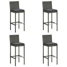 Molumvel 5 Piece Patio Bar Set with Cushions, Outdoor Poly Rattan Bar Table and 4 Stools, Garden Furniture Set, Gray