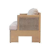Outdoor Patio Sofa, 3-Seat Acacia Wood and All-Weather Wicker Modern Couch