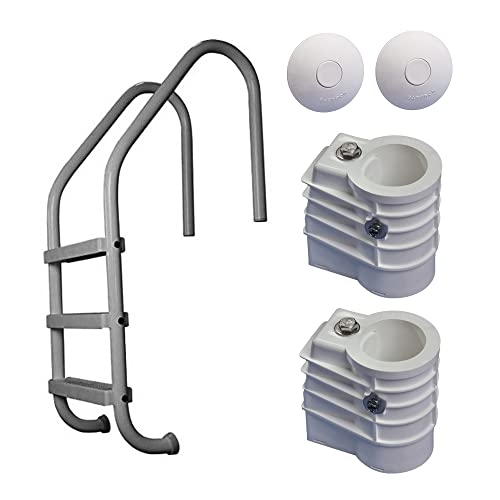 SAFTRON 3 Step Polymer Inground Pool Ladder with Anchor Sockets & Winter Cover Gray