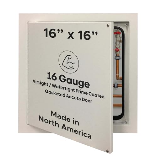 Best 16” x 16” Airtight/Watertight Access Panel, Prime Coated Steel Access Door with Bulb Trim Gasket, Ideal for Labs & Clean Rooms, Reinforced Edges, Welded Door & Frame, Piano Hinge, BA-ADWT-PC