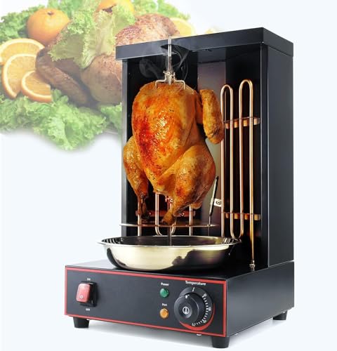 Etsuosy Electric Vertical Rotisserie Grill with Rotating Skewer and Dual Heating Tubes, 11.6 x 10.6 x 18.5 in, Black, for Chicken Kebab Doner Shawarma, 2400W