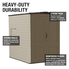 Rubbermaid Large Vertical Resin Outdoor Storage Shed With Floor (5 x 6 Ft), Weather Resistant, Brown, Organization for Home/Backyard/Garden Tools/Lawn Mower/Bike Storage/Pool Supplies