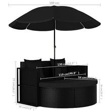 YWMLFZ Black Patio Bed with Parasol Poly Rattan Soft and Comfortable for Outdoor Backyard Gardens
